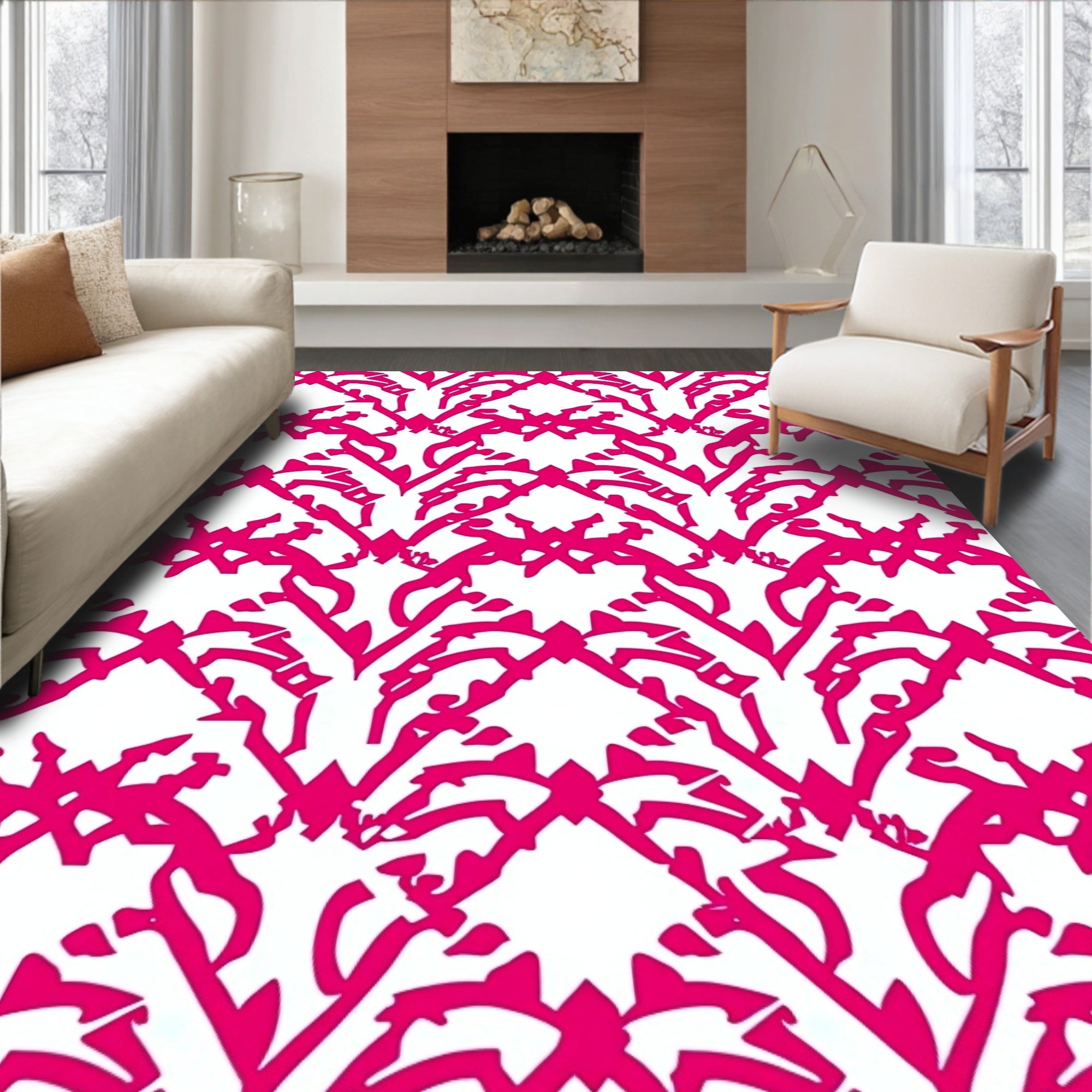 Hot Pink Abstract Geometric Pattern Rug