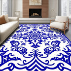 Royal Blue Floral Scroll Pattern Rug