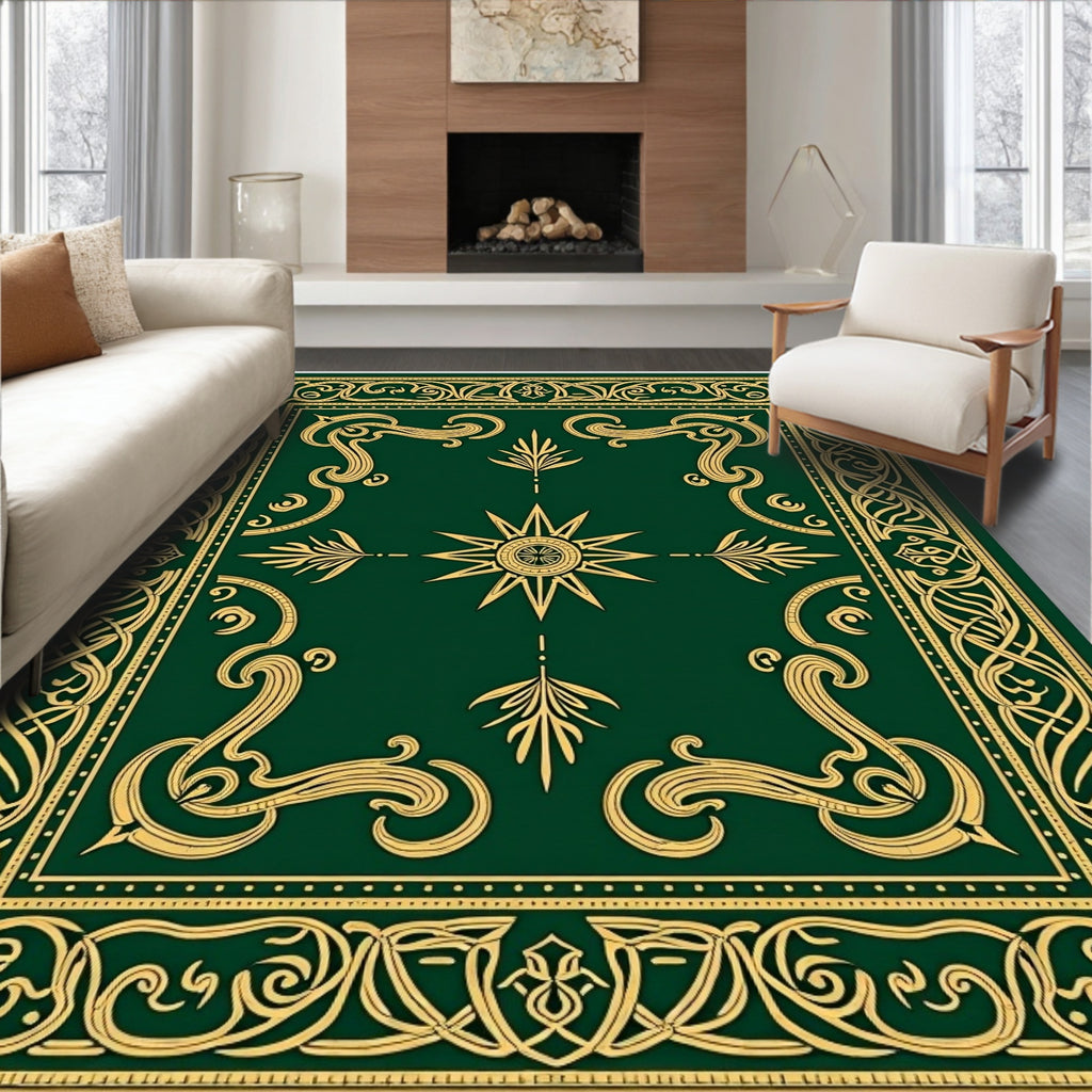 Emerald Green Golden Celtic Knot Rug
