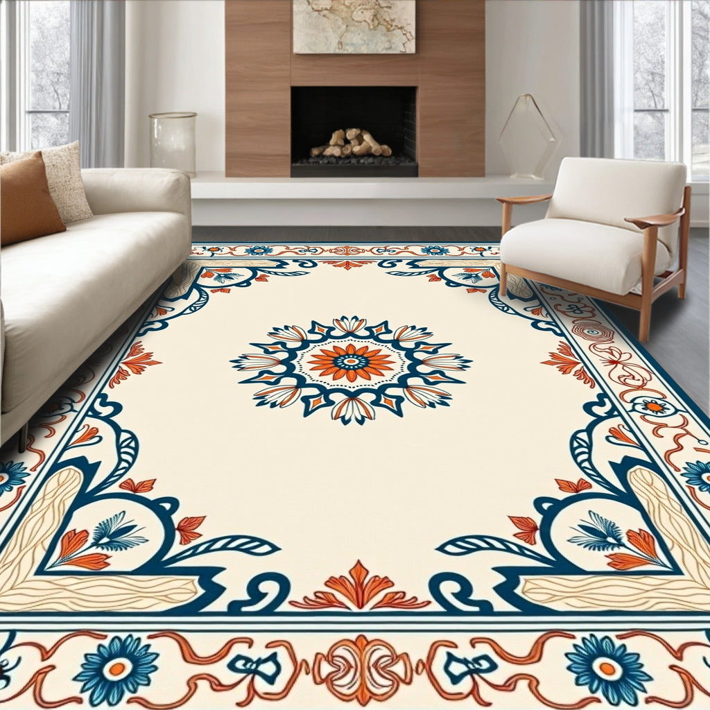 Intricate Floral Border Medallion Rug
