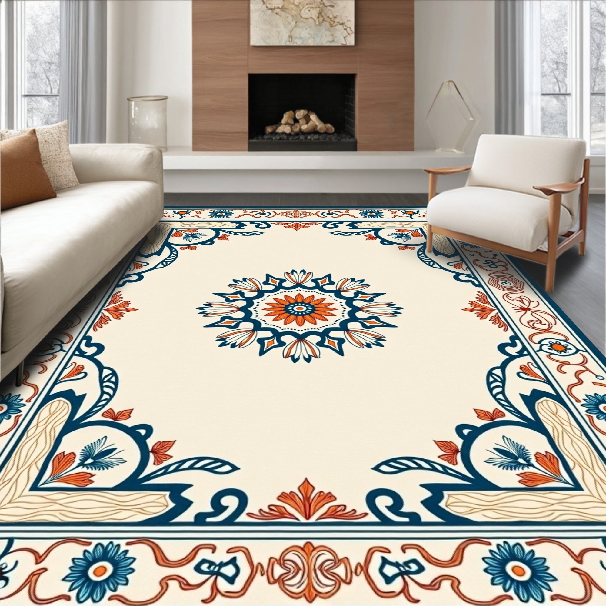 Intricate Floral Border Medallion Rug