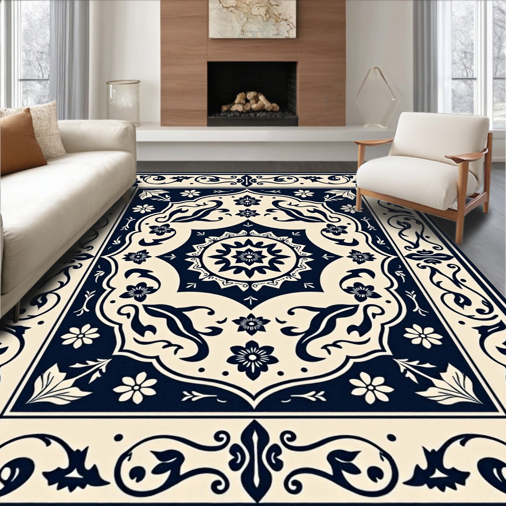 Elegant Floral Medallion Pattern Rug