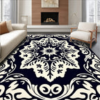 Classic Black White Floral Medallion Design Rug