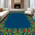 Green Leaf Red Berry Border Rug