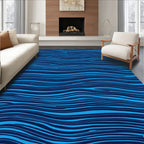 Navy Blue Abstract Wave Pattern Rug