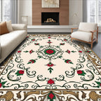Ornate Floral Swirl Red Green Accents Rug