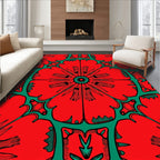 Bold Red and Teal Floral Design Rug