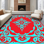 Ornate Red Cobalt Scrollwork Design Rug