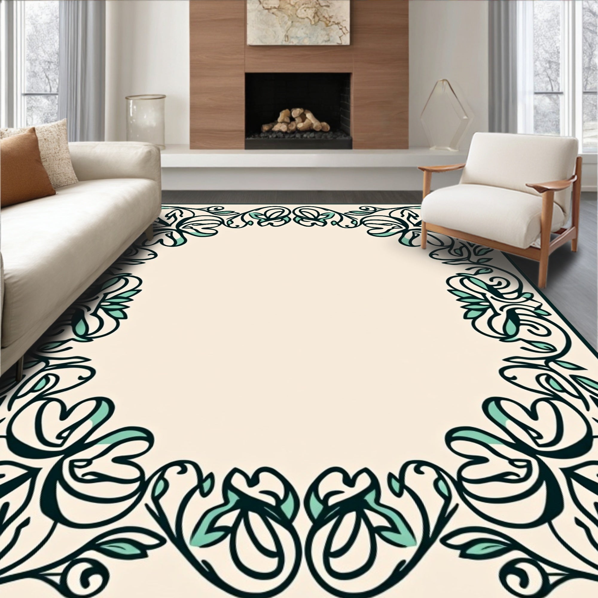 Vintage Floral Border Design Rug