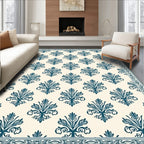 Classic Blue Floral Damask Pattern Rug