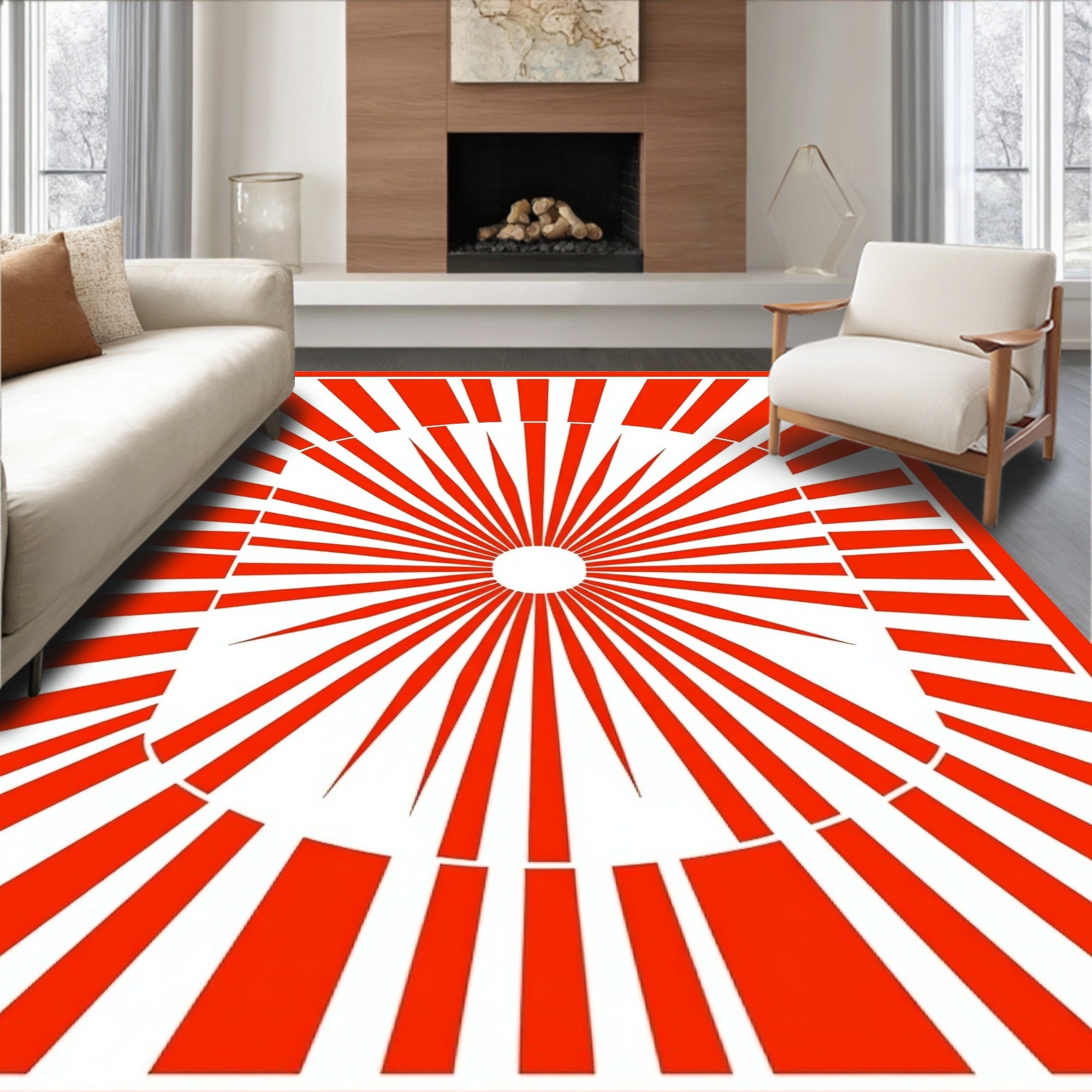 Bold Radial Sunburst Pattern Rug