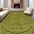 Bold Black Yellow Maze Pattern Rug