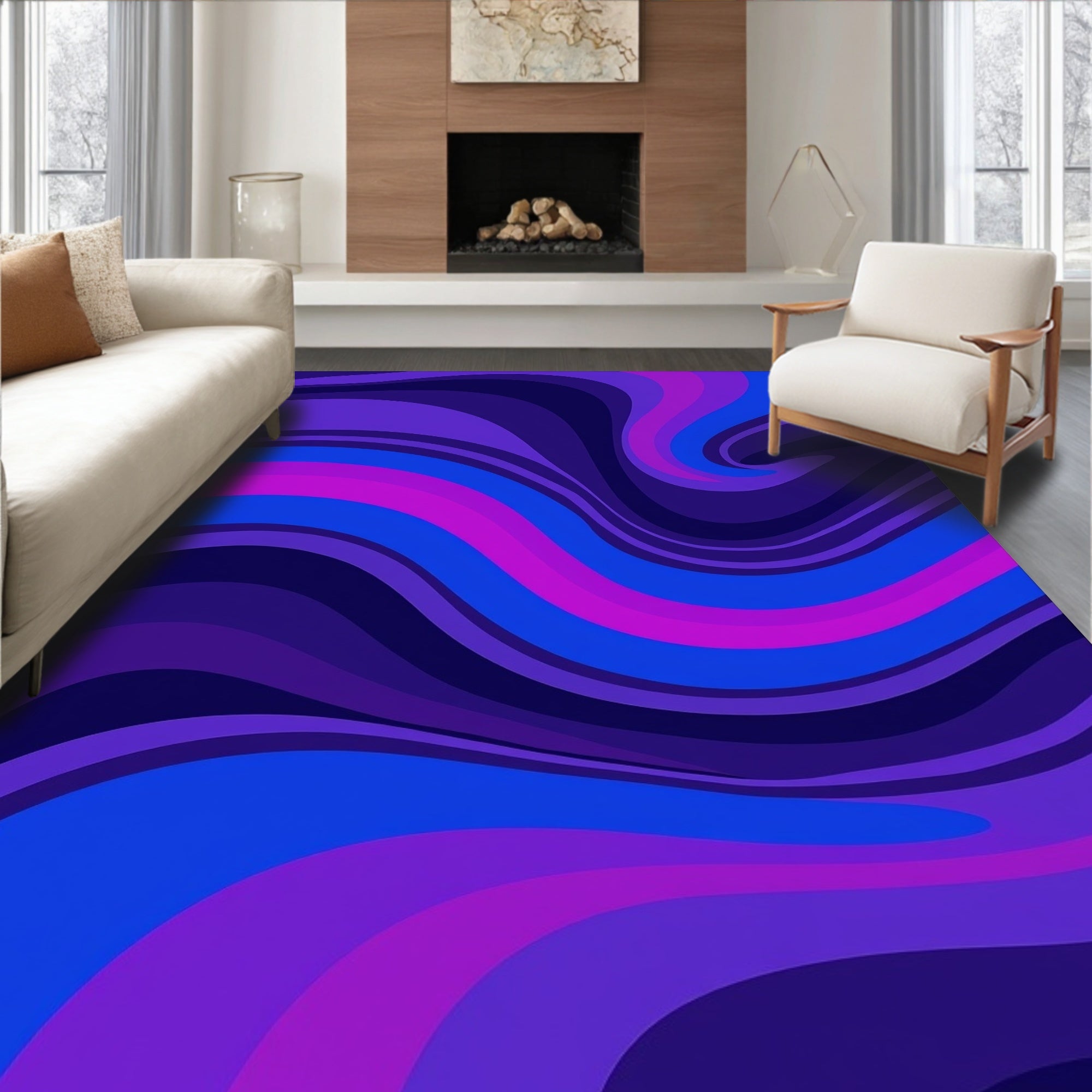 Vibrant Purple Blue Wavy Swirl Rug