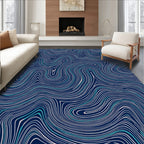Deep Blue Wavy Topographical Lines Rug