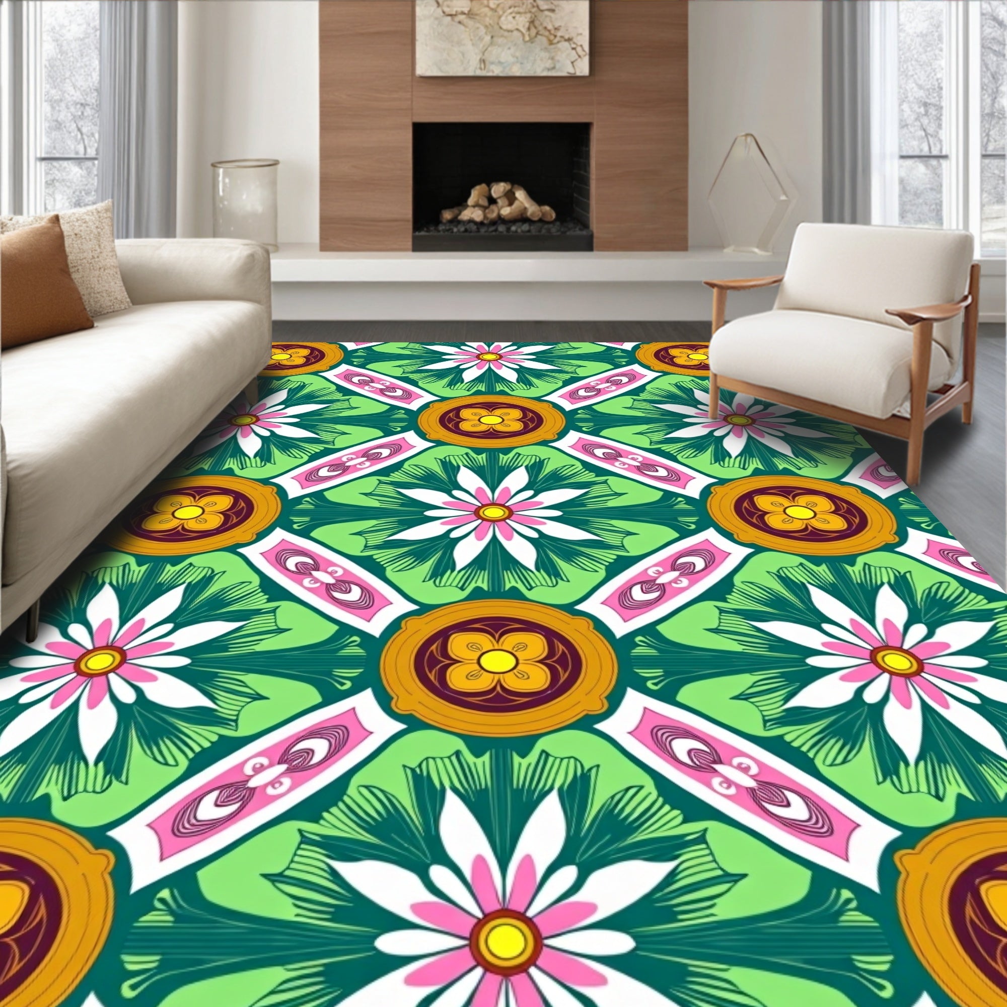 Artistic Floral Diamond Pattern Rug
