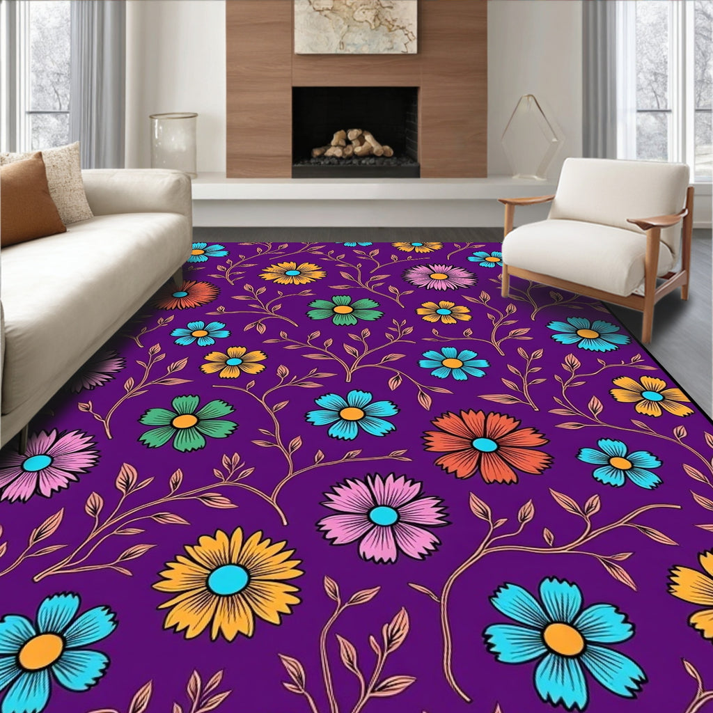 Vibrant Floral Vine Pattern Design Rug