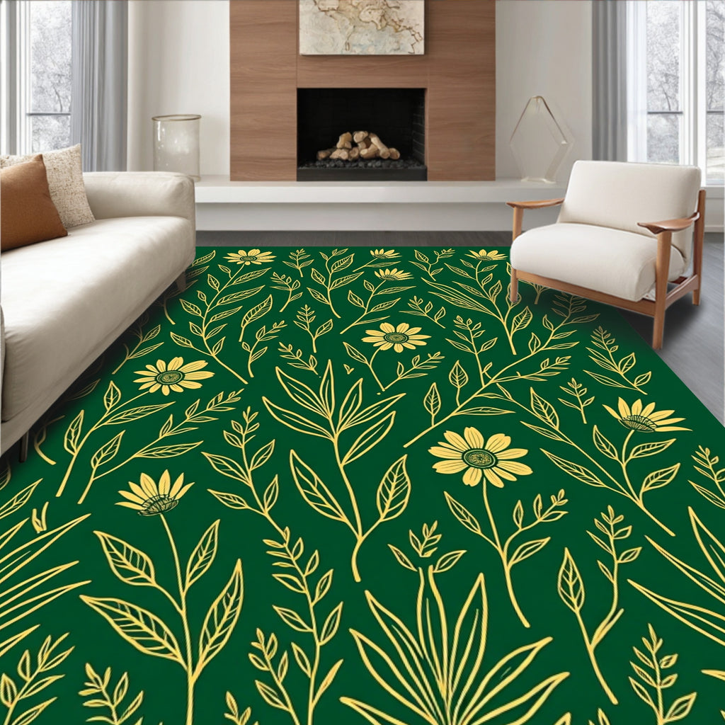 Golden Floral Botanical Design Rug