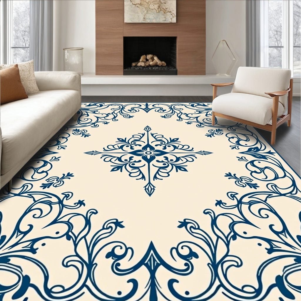 Ornate Floral Scroll Pattern Design Rug