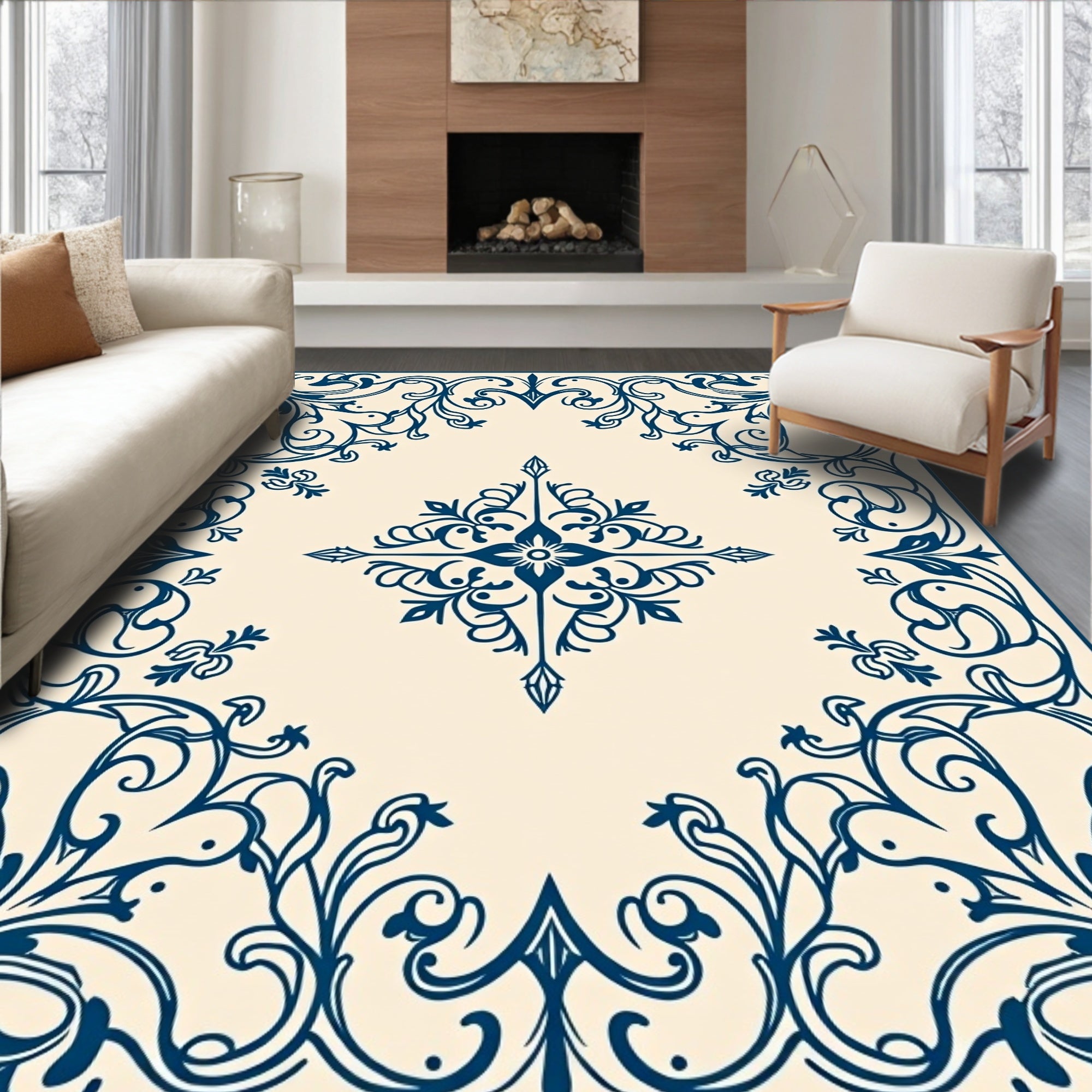 Ornate Floral Scroll Pattern Design Rug