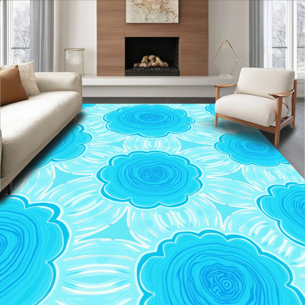 Bright Aqua Floral Bloom Rug