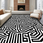 Bold Black White Linear Maze Rug