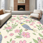 Chirping Birds and Pink Flower Pattern Rug
