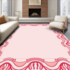 Ornate Red Ribbon Scroll Pattern Rug