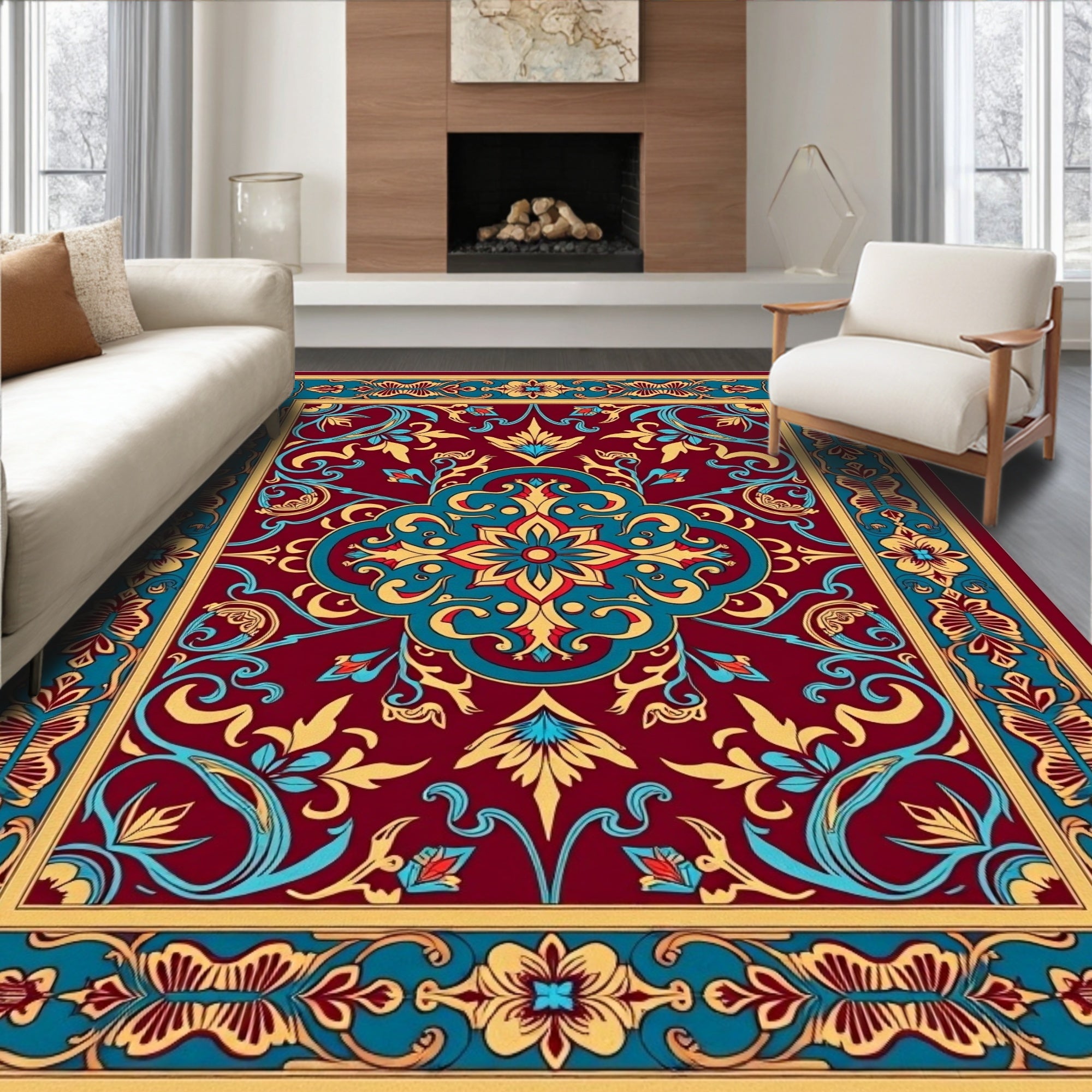 Intricate Floral Medallion Red Rug