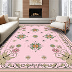 Elegant Floral Border Pink Ground Rug