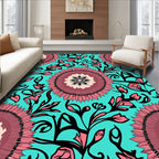 Aqua Pink Floral Mandala Print Rug