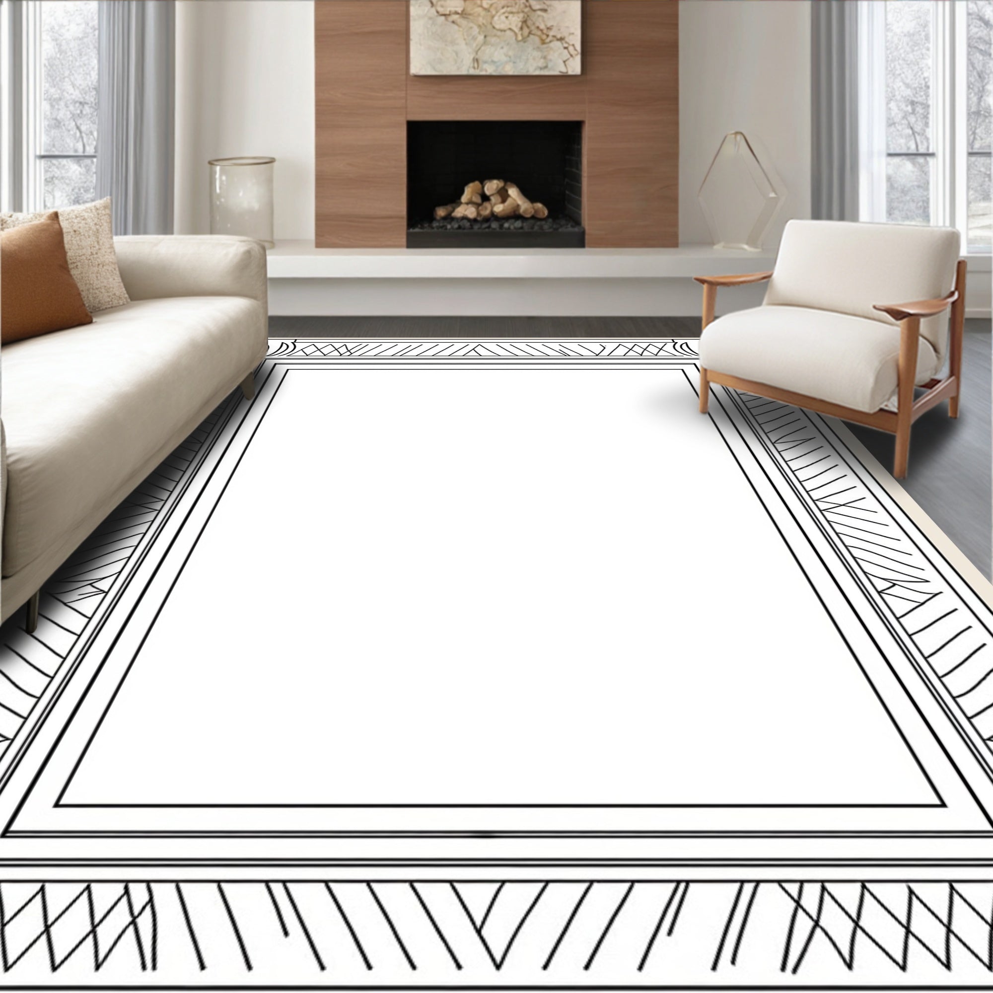 Classic Geometric Leaf Border Rug