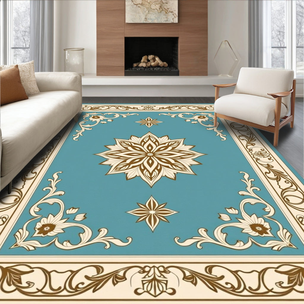 Ornate Floral Medallion With Scroll Borders Rug