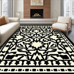 Intricate Geometric Black White Pattern Rug