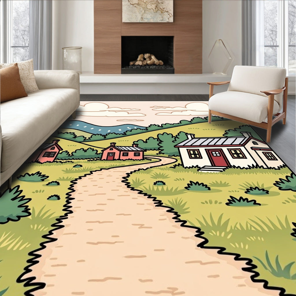 Country Village Path Art Rug