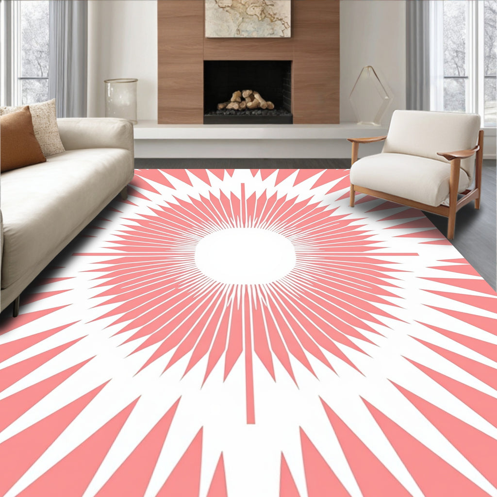 Radiating Sunburst Pattern Scarlet Rug