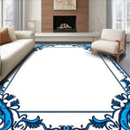 Blue Floral Swirl Elegant Scroll Frame Rug