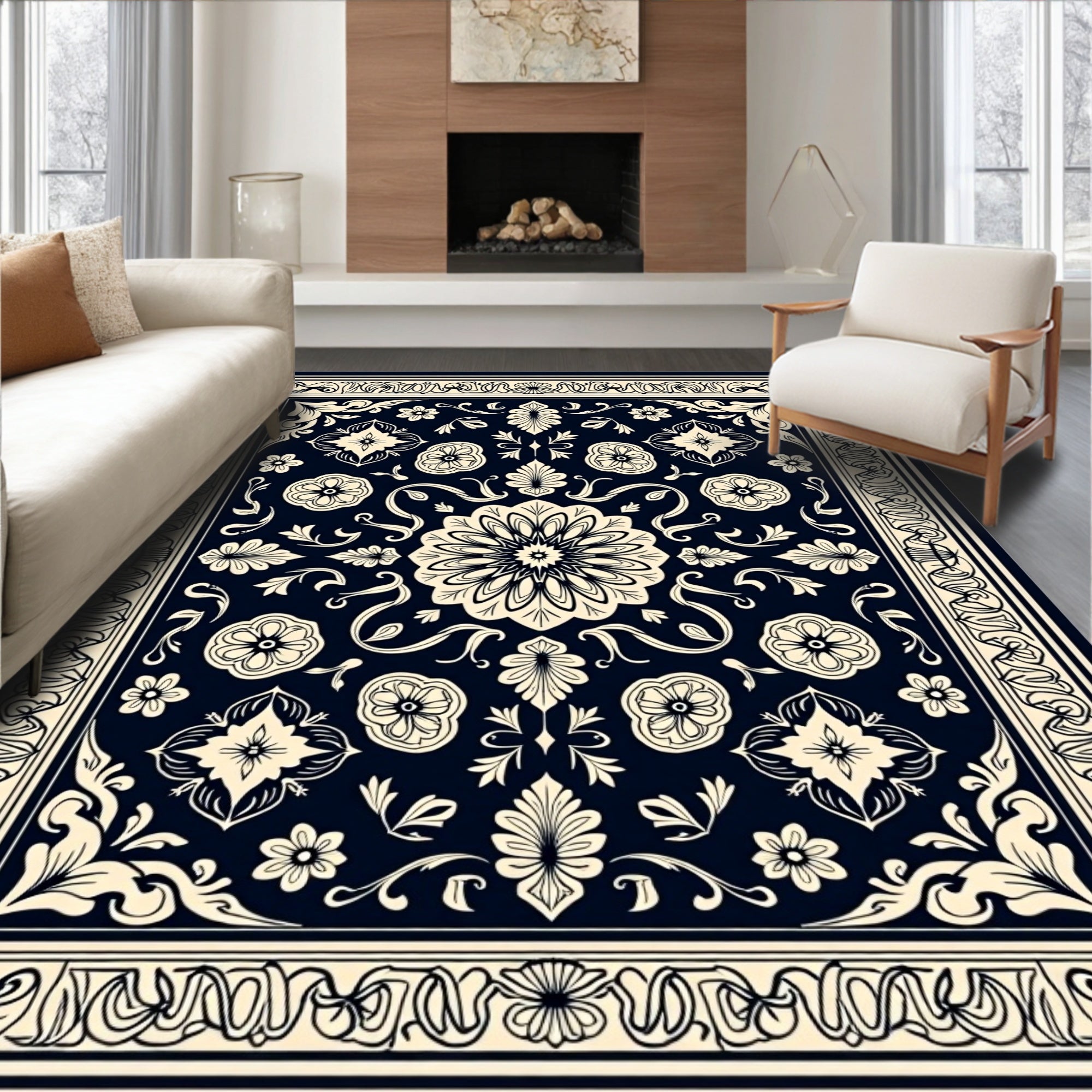 Ornate Floral Medallion Geometric Pattern Rug