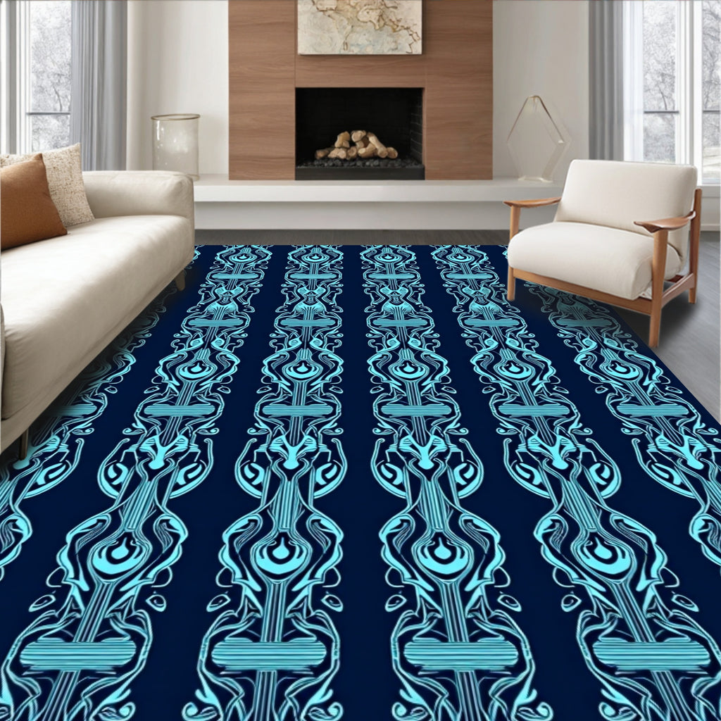 Abstract Blue Stylized Vertical Pattern Rug