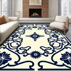 Classic Navy Floral Vines Pattern Rug