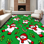 Whimsical Snowmen Candy Cane Christmas Green Rug