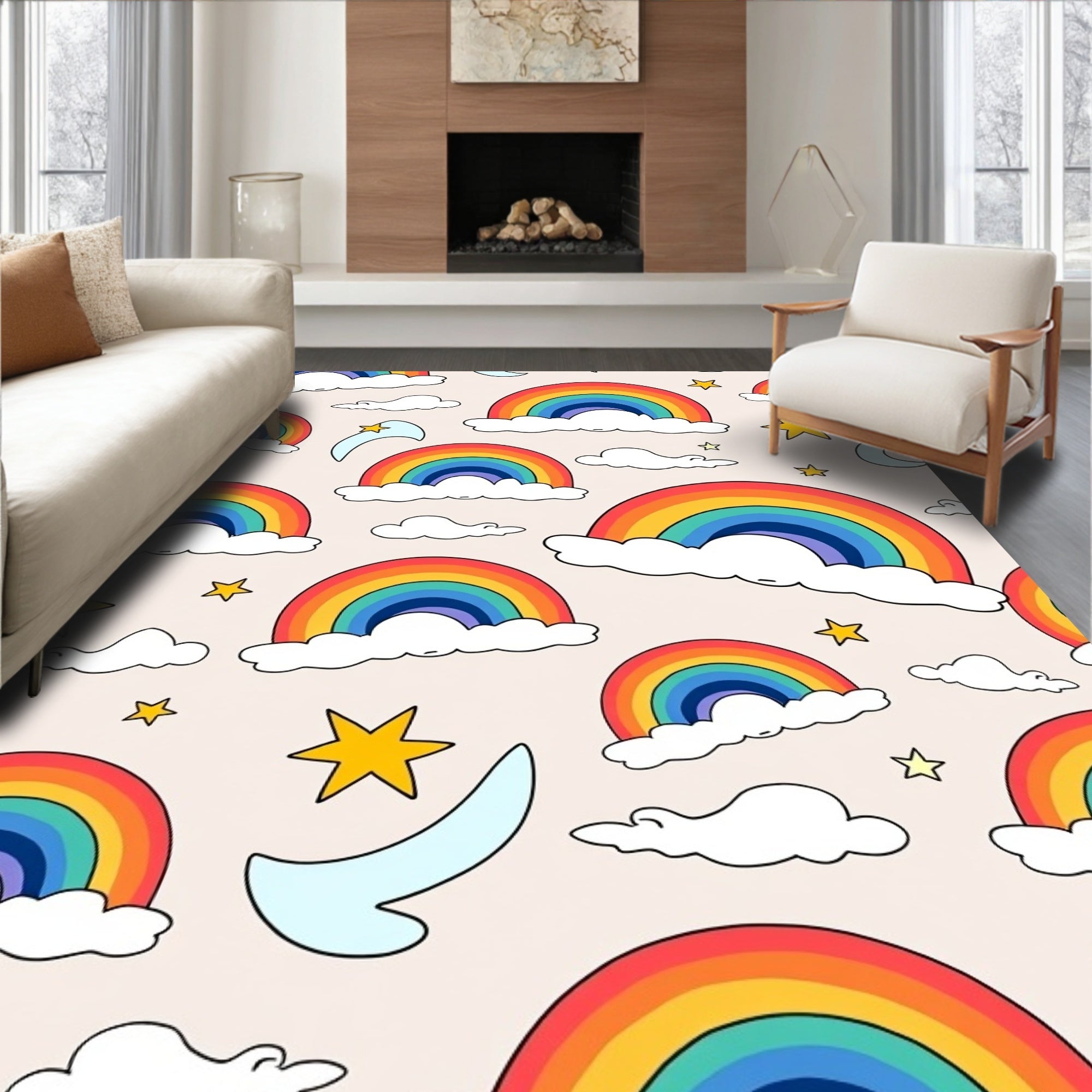 Colorful Rainbow Star Pattern Rug