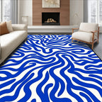 Bold Blue Wavy Abstract Pattern Rug