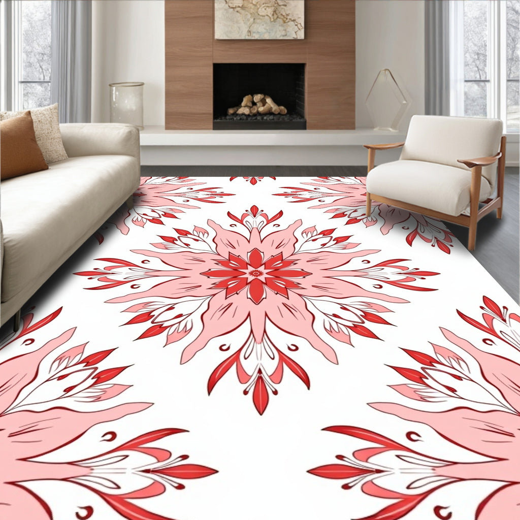 Red Floral Mandala Style Rug