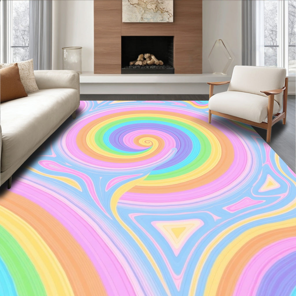 Pastel Swirl Rainbow Abstract Design Rug