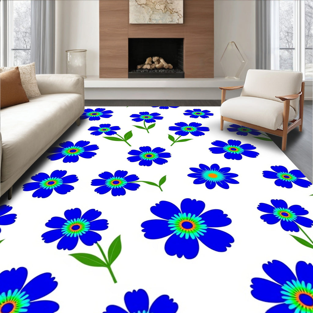 Blue Floral Pattern Fresh Design Rug