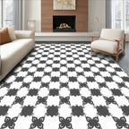 Classic Black White Interlocking Pattern Rug