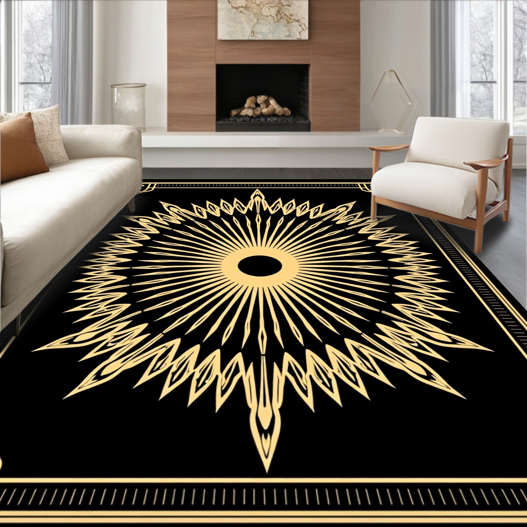 Art Deco Radial Sunburst Geometric Pattern Rug
