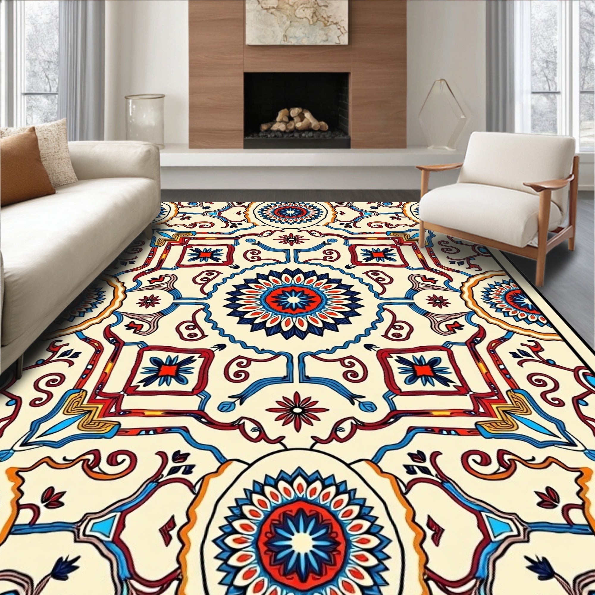 Colorful Floral Mandala Pattern Rug