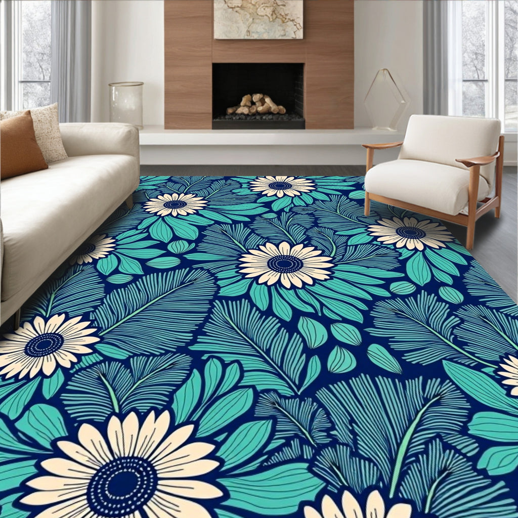 Art Nouveau Floral Sunburst Pattern Rug