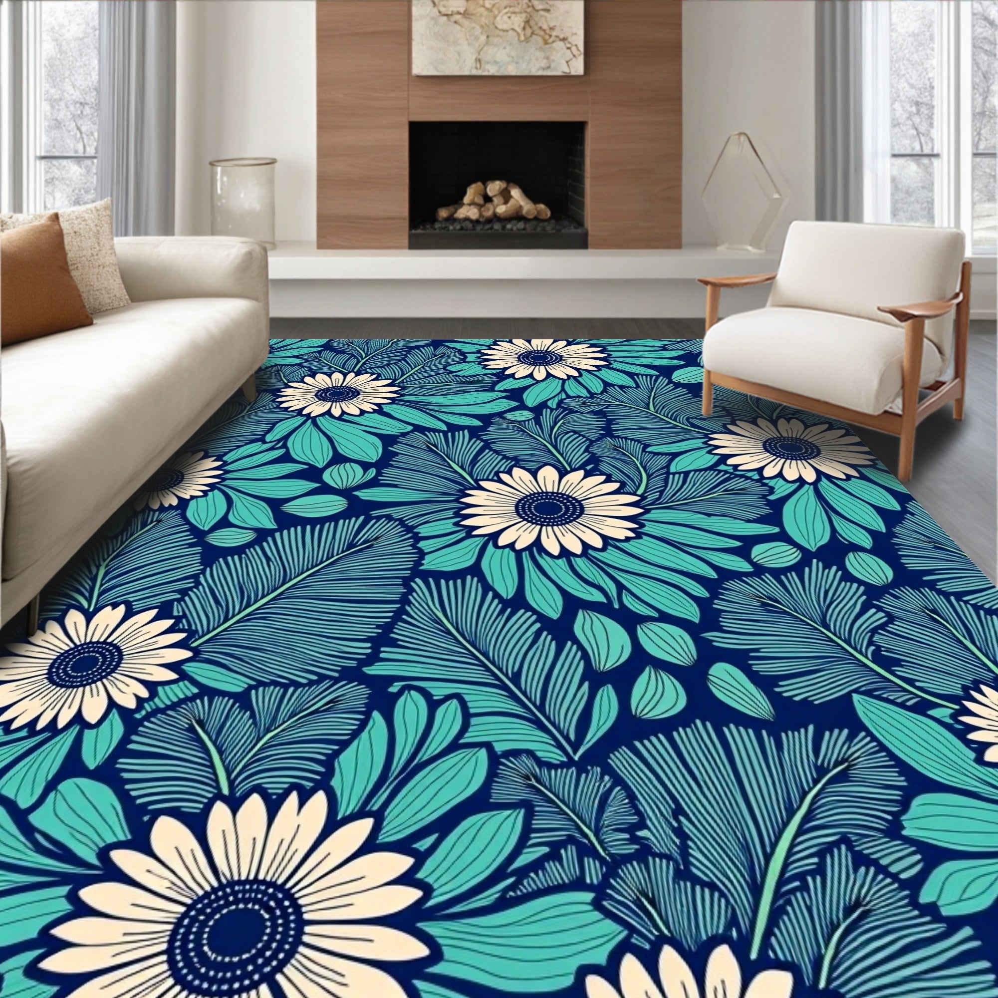 Art Nouveau Floral Sunburst Pattern Rug